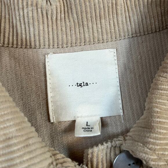 TGLA Corduroy Jacket Tan Beige Cropped Snap Front Raw Hem Fall Layering L - Picture 5 of 5